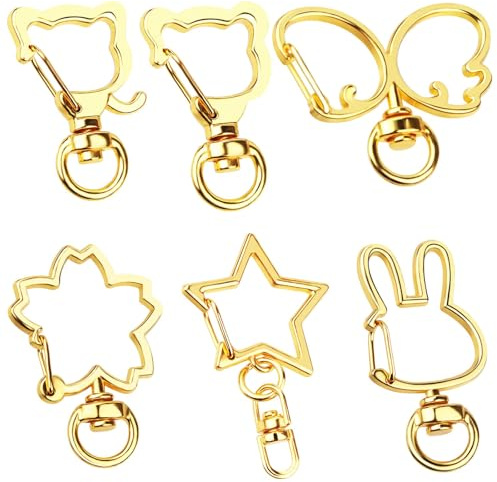 12pcs 6 Formen Karabiner Karabinerhaken Schlüsselanhänger Carabiner Metallring Schlüsselring Schlüsselanhänger Selber Machen Basteln Anhänger Schlüssel Keyring für DIY Zubehör Häkelfiguren(Gold）