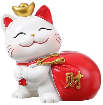 Maneki Neko Lucky Cat Figurines - Maneki Neko Lucky Cat Statue Figures with Purse, Caishen Cat, Cute Wealth Cat Figures Lucky Decor Ornaments for Home Decoration