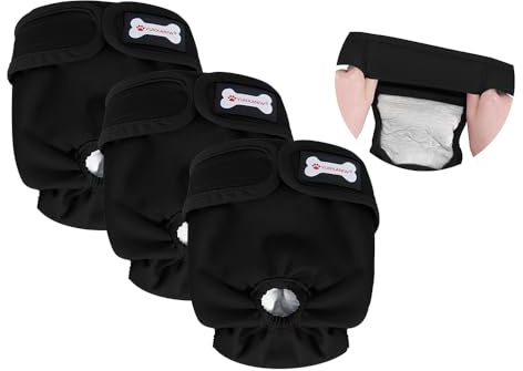 3er-Pack Windeln für Hündinnen, Wiederverwendbare Windeln für läufige Hündinnen, hochsaugfähige Hundewindeln für Hündinnen bei Inkontinenz mit verstellbaren (GANZ SCHWARZ, M, stück, 3)