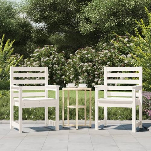 LAPOOH Gartenstühle 2 STK Balkonstuhl, Terrassenstühle, Gartensessel, Garten Stühle, Gartenmöbel, Balkon Stühle, Sessel Outdoor, Weiß 60x48x91 cm Massivholz Kiefer