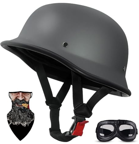 HALYING Casco Moto Vintage Mezzo con Fibbia Sgancio Rapido Certificato ECE, ABS + EPS Anticollisione, Fodera Traspirante E Rimovibile, Casco Scooter Uomo/Donna, Retro Scodella, Casco Jet