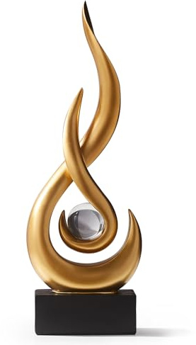 LNXMES Schwarze Flamme Skulpturen Dekor für Wohnzimmer, Moderne Minimalist Statue Home Dekoration für Esszimmer, Abstrakte Kunst Skulptur für Regal TV Stand Couchtisch Deko (Gold-29,5cm)