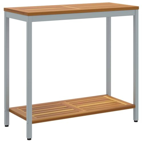 Makastle Wandtisch Beistelltisch Gartentisch Konsole Tisch Outdoor Konsolentisch Flurtisch, Natur & Grau 35x80x75 cm Massivholz und Stahl