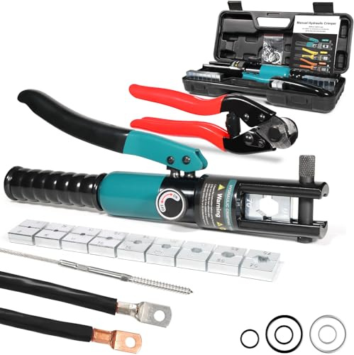 Brileine 10 Tons Hydraulic Crimping Tool & Cable Cutter with 9 Dies, Hydraulic Crimper for 1/16 1/8 3/16 Stainless Steel Cable Railing Hardware Kit, Wire Rope Swaging Tool