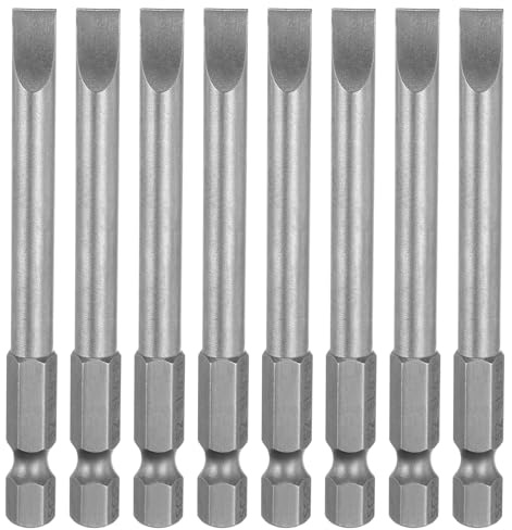 sourcing map Lot de 8 embouts de tournevis SL6 à fente de 6 mm, tige hexagonale de 75 mm de long, tête plate magnétique en acier S2, embouts de tournevis industriels