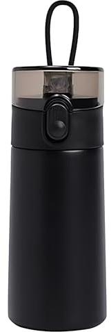 150ml Insulated Small Water Bottle with Straw - 304 Stainless Steel Flask with One-Hand Open Design, Leak-Proof Locking Lid Flask, 4-6 Hours Hot/Cold Retention and Portable for Coffee, Milk(Black)