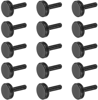 sourcing map M5x20mm Knurled Thumb Screws, Black Steel Flat Head Thumb Screws Zinc Plated Metric Knurled Head Bolts Grip Knobs Hand Tighten Thread Fasteners, 15 Pcs