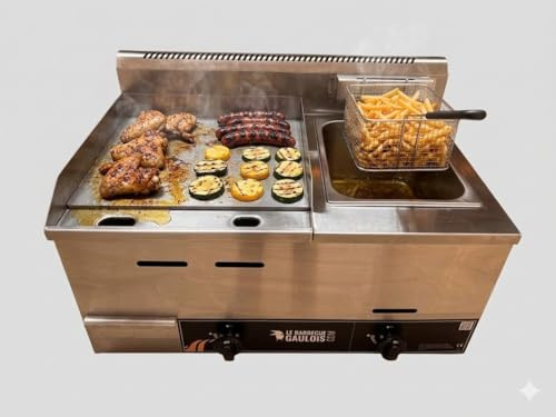 Le Barbecue Gaulois Plancha Gaz avec Friteuse, Combiné en Inox, 9400W, Butane/Propane