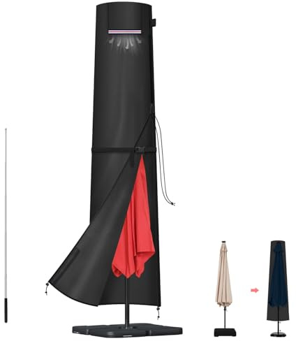 LAMUNI Funda Sombrilla Playa Funda Parasol Jardin Impermeable Funda Protectora para Sombrilla 420D Oxford Funda para Parasol Cubierta para Sombrilla de Jardin con Cremallera y Varilla, 220x30/50cm