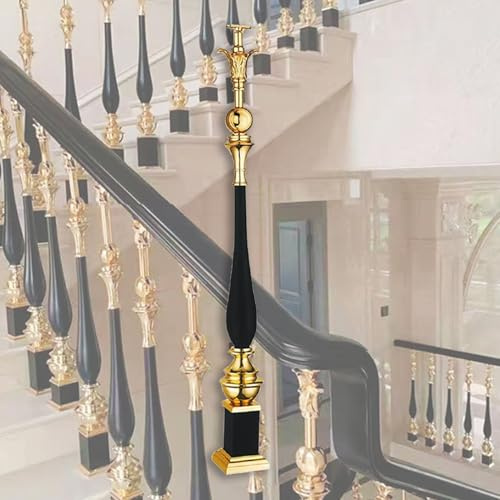 Balaustres ajustables de aleación de aluminio negro – Paquete de 6 husillos de metal para barandillas de escalera interiores, columnas de diseño superior de 180° para sistemas de barandillas de