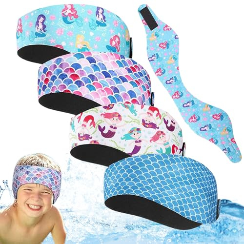 Copriorecchie per Nuoto, Fascia per Nuoto, 4 Tappi per Orecchie Impermeabili da 20, 5 Pollici per Bambini, Coperture Regolabili con Fodera Antiscivolo per Bambini Adulti, Stile 2, Fascia per