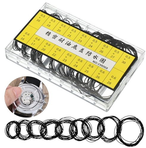 Matwsec Set di 200 anelli di guarnizione per orologio, diversi anelli di ricambio per cassa dell'orologio, 0,5/0,6 16-30 mm, rotondi, in gomma, per orologiai, accessori di riparazione