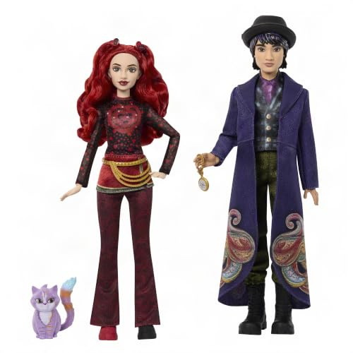 Mattel Disney Descendants: Wicked Wonderland Red & Max Fashion Dolls | Set of 2 Fashion Dolls Featuring Red & Max in Removable Outfits, Includes Cat Animal Friend & Pocket Watch Accessory, JMP50