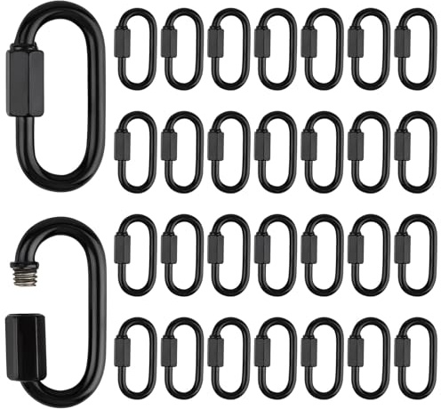 Nexlynk Lot de 30 connecteurs de chaîne M4 4 mm robustes à maillons rapides en forme de D pour réparation de chaîne en métal pour camping, hamac, extérieur, porte-clés, noir