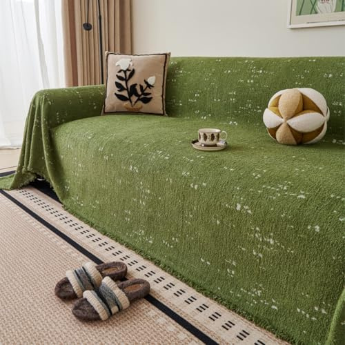 Hiseng Einfarbig Sofaüberwurf aus Chenille Wendbares Sofabezug für 1 2 3 4 Sitzer L Form Ecksofa, Weich Sofadecke Sofa Überwurfdecke Einteiliges Vielseitige Sofaschoner (Grün,180x340cm)