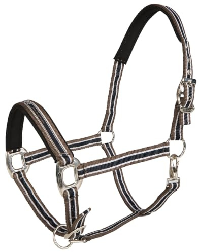 Equinate Halfter Oakley Warmblut Braun-Schwarz doppelt verstellbar mit Polsterung - Ergonomisches Stallhalfter mit weichem Nacken und Nasenbereich - Pflegeleichtes Weidehalfter
