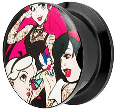 Piersando Ohr Plug Piercing Kunststoff Motiv Comic Picture Flesh Tunnel Ohrplug mit Tattoo Mädchen Schwarz Bunt