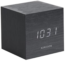 Karlsson Wecker Mini Cube - Schwarz - 8x8x8cm | Quadrat - skandinavisch - Holzfurnier - Wecker für Schlafzimmer