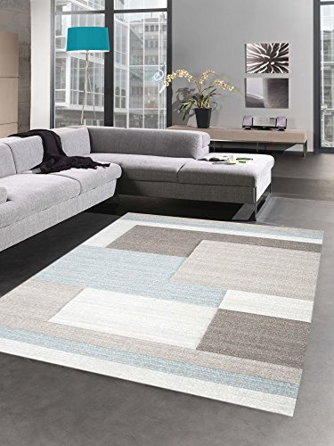 Modern matta kort lugg vardagsrumsmatta konturslipad karo pastell blå grå storlek 80 x 300 cm