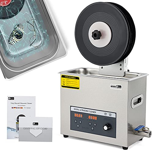 Nettoyeur Ultrasonique 6L pour Disques Vinyles Max. 6 Disques pour Disques de 7/10/12 Puissance Réglable de 70 à 180 W - Minuterie 0-30 Min - Rotation Automatique&Fonction de Chauffage