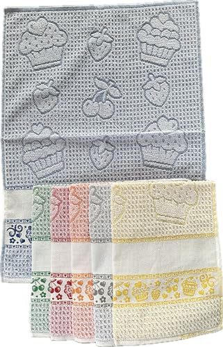 OM DOLCE CASA M&O Strofinacci con Tela Aida per Ricamo Misura CM 50X70 100% Cotone Pacco da 6 Pezzi Modello Muffin Prodotto in Italia