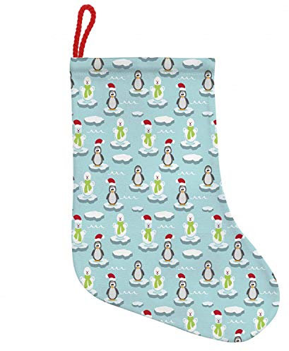 ABAKUHAUS Lustig Hängende Nikolausstiefel Weihnachtssocken, Penguin Snowman Eisscholle, Weihnachtsstrumpf zum Aufhängen, 25x35cm, Mehrfarbig