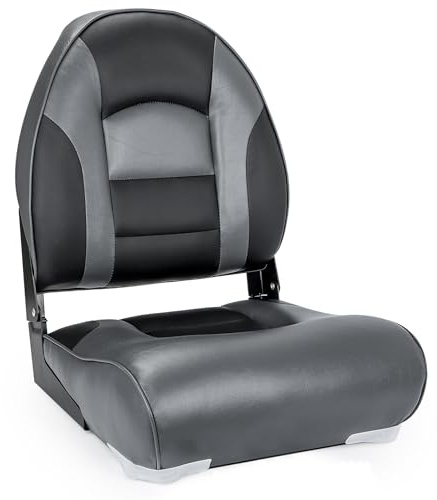 NORTHCAPTAIN S1 Deluxe High Back Folding Boat Chair Fishing Boat Seat for Fishing, Bass/Jon/Pontoon Boat Chairs, 4 Mounting Screws Included,Charcoal/Black(1 Seat)
