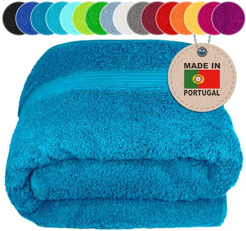 Lashuma Badehandtuch groß 100x200 cm Baumwolle, Linz Saunahandtuch XXL, Frottee Handtuch in Petrol Blau für Wellness