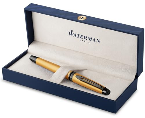 Waterman 2119259 Expert Rollerball | Goldfarbene Metallic-Lackierung mit Ruthenium-Zierteilen | Feine Spitze | Schwarze Tinte | In Geschenkbox