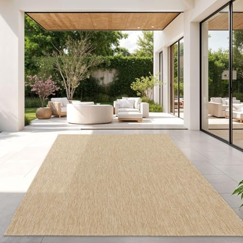 TT Home Alfombra para Exterior Alfombra Cocina Balcón Terraza Diseño Monocolor Moderna, Color:Naturaleza, Tamaño:120x160 cm