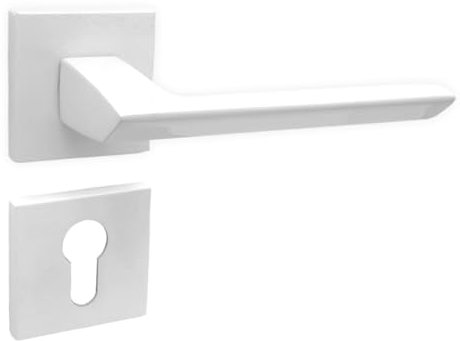 domino Elena QR - Juego de manijas de puerta delgadas blancas PZ Perfil Cilindro Juego de picaporte cuadrado para puerta de habitación, puerta de oficina, puerta de sótano y manija de puerta interior