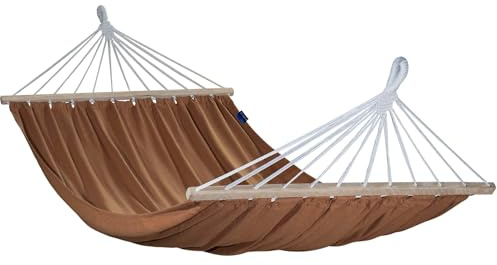 Potenza Hängematte Baumwolle Stabhängematte XXL 220 x 160 für 2 Personen, Belastbarkeit bis 200 kg Doppelhängematte (Braun)