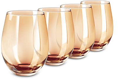 LUXU Amber Stemless Wine Glass(Set of 4)-20 Ounces,Colored Water Juice Drinking Glasses,All-Purpose Glass Wine Tumblers,No Stem Glass Beverage Cups,Perfect for Home,Bar,Restaurants and Parties