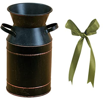 YARNOW Pot Black Vase 1 Set Vintage Metal Vase Metal Galvanized Milk Can with Handle Shabby Chic Flowers Jug Rustic Bucket Farmhouse Decor Green House Plants