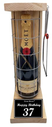 Moet Geschenkverpackung Geschenkset 37 Geburtstag Mann und Frau - Moet Eiserne Reserve Gitterkäfig incl. Notsäge Text s/w 37 Happy Birthday Champagner (1 x 0.75 l)