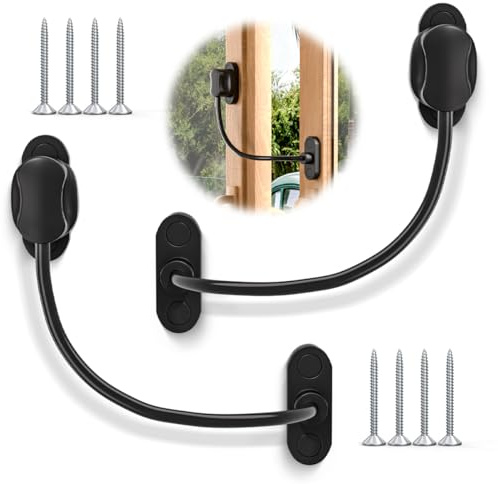 Bwintech 2 Pcs de restricción de ventana sin llave Negro, bloqueo de cable de seguridad de ventana UPVC, limita los espacios abiertos para mantener a los niños seguros y evitar lesiones y robos