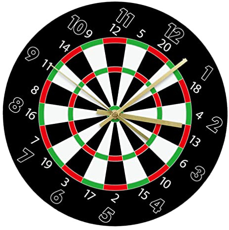 HOMSFOU Wanduhr Board Wall Clock Nicht Tickende Batteriebetriebene Hanguhr Game Darts Brett Wandkunst für Schlafzimmer Cottage Dekoration Batterie 12 Zoll ß ß ß ß Wanduhr ß