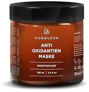 JUNGLÜCK Antioxidantien Maske - Vegan | Leichte Öl-Gel Gesichtsmaske schützt & sorgt für einen schönen Glow | Wirkt antioxidativ mit BIO Sanddorn, Kurkuma & Resveratrol | Verträgliche Gesichtspflege