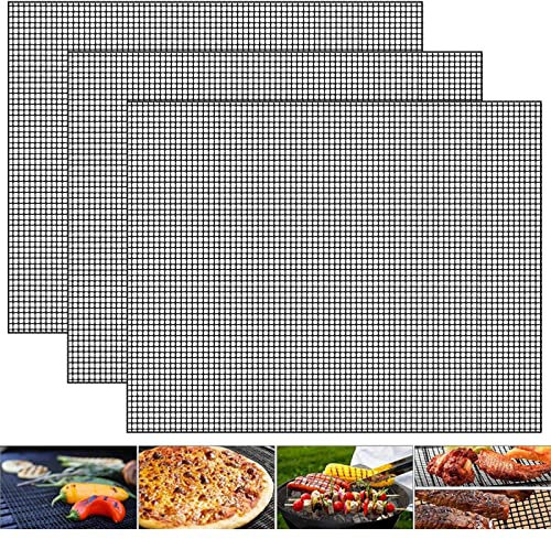 Tappetino a Rete Barbecue 3 Pezzi Tappetino per Griglia Antiaderente Grill Mesh Riutilizzabile Tappetino per Griglia in Teflon Accessori per Cottura Resistenti al Calore per grigliare Carne Verdure