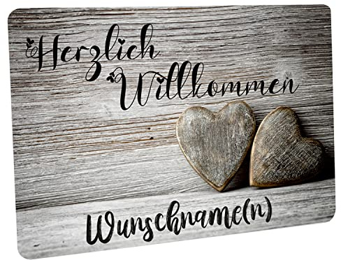 Crealuxe Fußmatte personalisiert - robuste, rutschfeste Fussmatte für Außen & Innen - waschbare Schmutzfangmatte - Fußabtreter Türmatte für aussen & an der Haustür - 60x40cm - 2 Herzen Grau