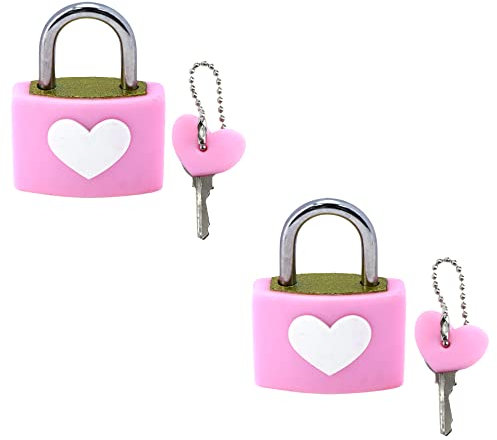 HEVSTIL Lot de 2 cadenas roses en forme de cœur avec clés pour boîte à bijoux, boîte de rangement, agenda, livre, bagages