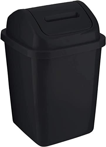HOMESHOPA Plastic Swing Top Waste Bin, 5Litre Rubbish Recycling Waste Paper Trash Can, Square Small Flip Top Lid Dustbin, Home Kitchen Household Bathroom Office Garbage Bin (Black)