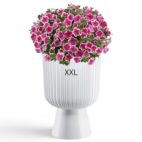 MELTOM Blumenkübel Rund Ø 39 x 57 cm Weiß auf Fuß, hoher Blumentopf | Kunststoff, Gefäß 42 L, herausnehmbarer Innentopf 13,7 L mit Griffen, ohne Abflussloch, innen & außen, wetterfest