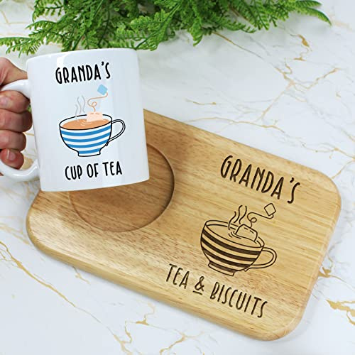 Granda's Tea & Biscuits Board & Mug Set, Wooden Treat Board with Cup of Tea Mug, Snack Tray, 350ml Coffee Mug, Father's Day, Birthday Gifts for Granda