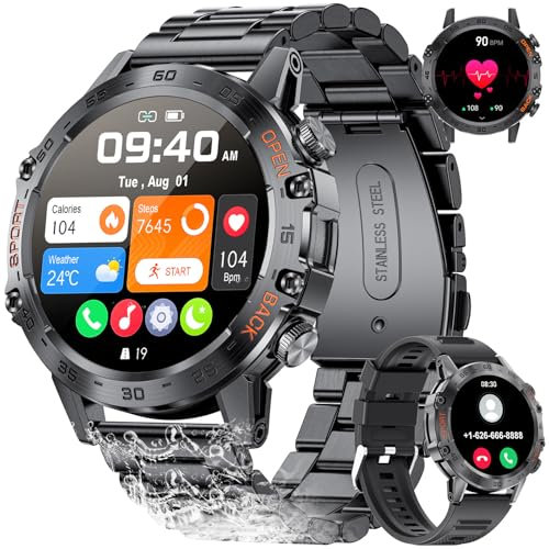 LIGE Smart Watch for Men, 1.39 HD Touch Screen with 100+ Sports Modes, IP68 Waterproof Military Smartwatch, Heart Rate/SpO2/Blood Pressure/Sleep Monitor, 400mAh Battery, Compatible with Android iOS