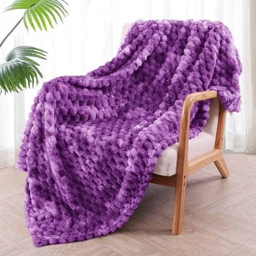 Exclusivo Mezcla Extra Large Soft Fleece Throw Blanket, 127x178 CM Stylish Jacquard Throw Blanket for Couch, Fuzzy Cozy Lightweight for All Season, Tie-dye Purple