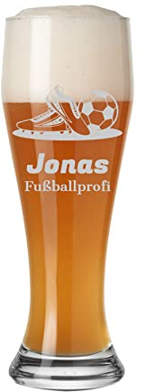 LUXENTU Weizenglas mit Gravur, Fußball & Schuhe, 0,5 l, 1 Stück | Personalisiertes Kristall- & Hefeweizenglas für Fußball-Fans, offizielle Eichung, spülmaschinenfest