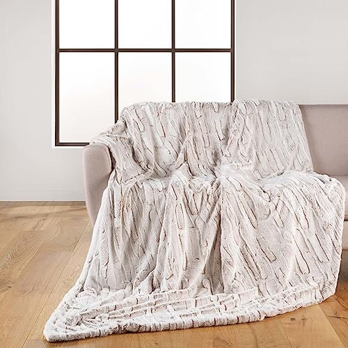 Douceur d'Intérieur, Plaid Chaud Hiver (180 x 220 cm) Lynx Naturel, Imitation Fourrure & Sherpa