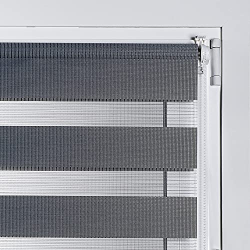 Estores Basic - Estor Noche y Día, Estor Enrollable instalación sin Tornillos, Ideal para Ventanas abatibles, Gris, 150 x 180 cm