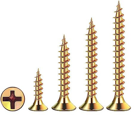 Selbstschneidende Schrauben aus Kohlenstoffstahl, Senkkopfschraube für Holz, Mehrzweckschrauben, Einzelgewinde, Gold, M3,5 x 25 mm, 50 Stück